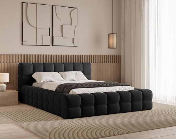 Chilly Möbel Polsterbett Verona Schwarz Bouclé Stoff 200x200 cm mit Stauraum Quelle 100