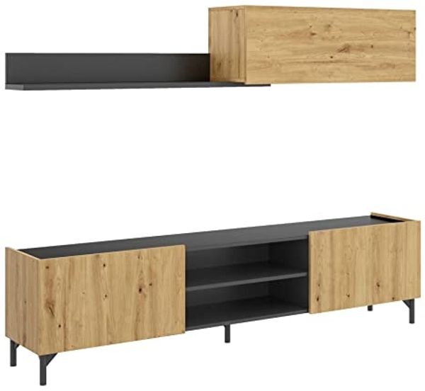DEKIT GRUPO RIMOBEL TASS TV-Wohnzimmer-Zusammensetzung, Melamin, Graphit und Nordic, 180 x 183 x 35 cm