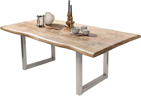 TABLES&Co Tisch 200x100 Mangoholz Natur Metall Silber