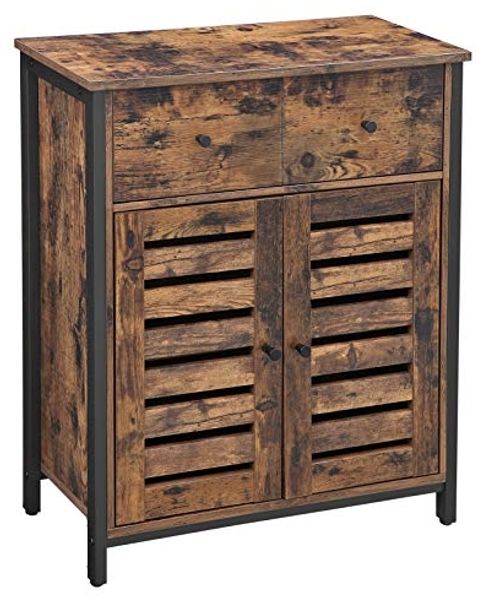 Vasagle 'LSC86BX' Beistellschrank, Sideboard mit Regalebene und Schublade, Küchenschrank, mit Lamellentüren, Wohnzimmer, Schlafzimmer, Arbeitszimmer, Büro, Flur, Industrie-Design, Vintage, Dunkelbraun, 80 x 68,6 x 30 cm