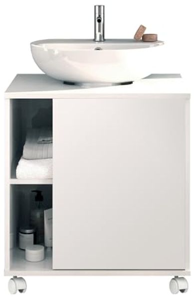 Muebles Pitarch | Badezimmerschrank mit Waschbeckenunterschrank, Breite 60 cm, mit Rollen, 1 Tür Links oder rechts, Weiß, Modell Sintra