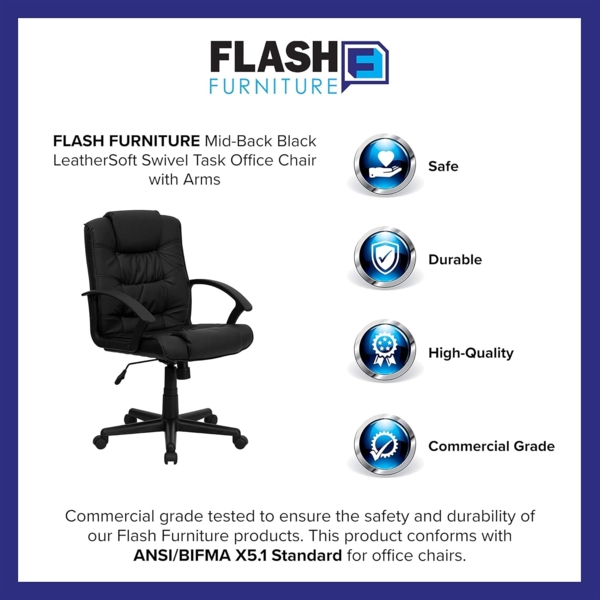 Flash Furniture Mittlerer Rücken schwarz Leder Swivel Aufgabe Stuhl Bild 4