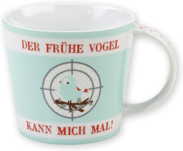 GRUSS & CO 42728 Tasse Der frühe Vogel kann mich mal, Porzellan, 32 cl