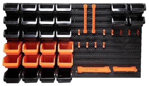 BLACK+DECKER Werkzeugwand mit Ablagefächern und Aufhängern - 98 x 23 x 43 cm - 43 Teile - Lagersystem Wandregal