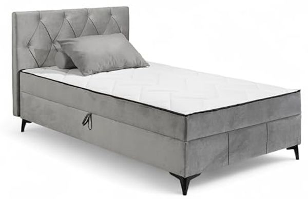 CORNWILL Boxbett 120x200, Grau - Modernes Einzelbett mit Bettkasten - 121 x 102 x 210 cm (B/H/T)