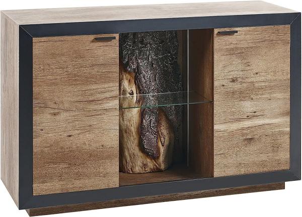 Sideboard heller Holzfarbton schwarz 2 Türen LED Licht MARANA