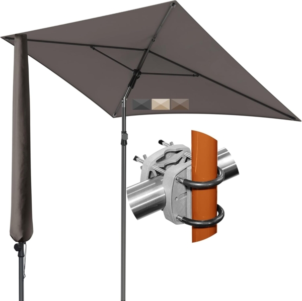 Menz Sonnenschirm Balkon - 3-IN-1 Sonnenschutz Balkon SET in Anthrazit, UPF 50+ Sonnenschirm rechteckig 200x125 cm + Sonnenschirmhalter Balkongeländer + Sonnenschirmhülle Bild 1
