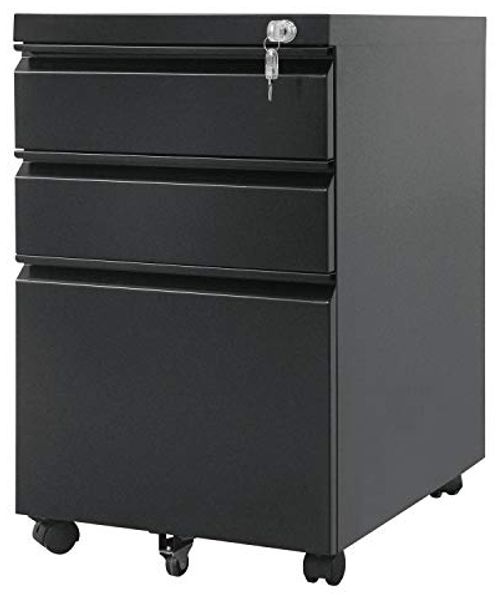 Maclean MC-850 Büro-Rollcontainer mit Schloss Bürodatenschrank Büro-Rollcontainer 3 Schubladen 39 x 64 x 50 cm Schwarz