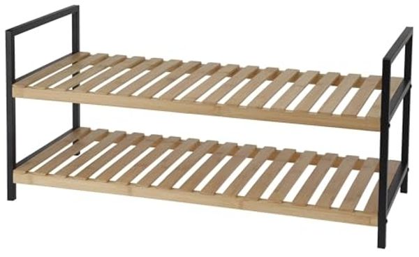 Well Home Schuhregal aus Bambus mit 2 Einlegeböden aus Metall und Bambus, 70 x 30 x 32 cm