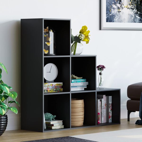 Vida Designs Durham Treppenregal Bücherregal Regale Aufbewahrung Organizer Wohnzimmer Möbel (6 Würfel, Schwarz)