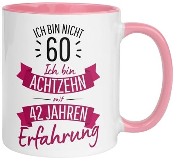 Momentals Tasse 60 Geburtstag Frau – „Nicht 60 – Ich hab Erfahrung“ – Geschenk Frauen, Gratis Versand · Links-&Rechtshänder · Spülmaschinenfest