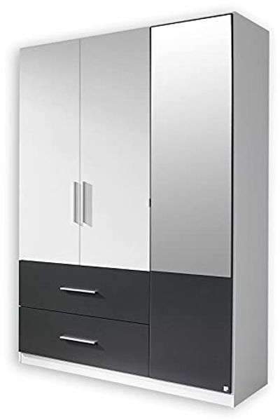 Kleiderschrank ALVOR Schrank in weiß grau metallic mit Spiegel 136 cm