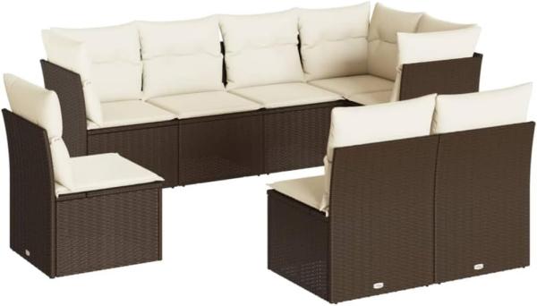 vidaXL 8-tlg. Garten-Sofagarnitur mit Kissen Braun Poly Rattan 3249602