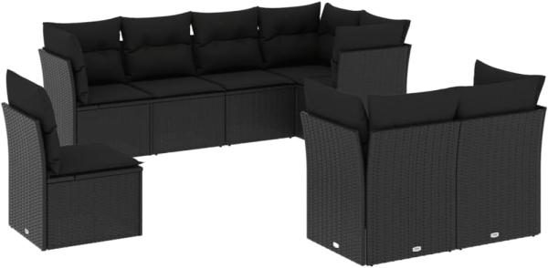 vidaXL 8-tlg. Garten-Sofagarnitur mit Kissen Schwarz Poly Rattan 3217925