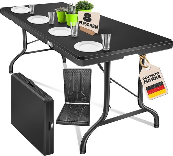 KESSER® Buffettisch Tisch klappbar Kunststoff 183x76 cm Campingtisch Partytisch Klapptisch Gartentisch für Garten, Terrasse und Balkon zusammenklappbar 6 Personen inkl. Tragegriff, Anthrazit