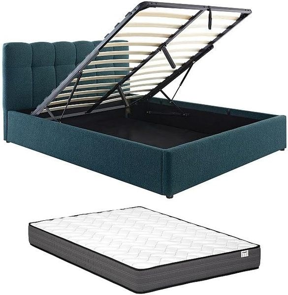 Vente-unique - MAZIRI Bett Stoff Blau - B 208 cm x H 97 cm x L 152 cm Bild 8