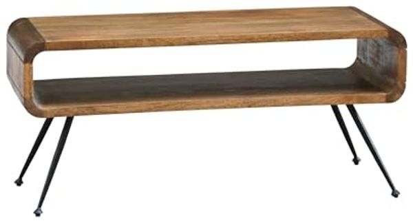 FINEBUY Couchtisch FB116624 Massivholz 105cm Wohnzimmertisch Ablage Beistelltisch Tisch (Längliches Möbelstück im edlen Retro-Stil), Korpus aus Mangoholz auf robustem Metall