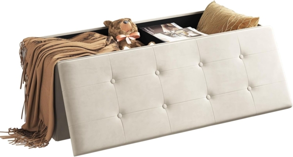 WOLTU Sitzhocker mit Stauraum Sitzbank faltbar Truhen Aufbewahrungsbox, Deckel abnehmbar, Gepolsterte Sitzfläche aus Samt, 110 x 37,5 x 38 cm, Cremeweiß, SH73cm