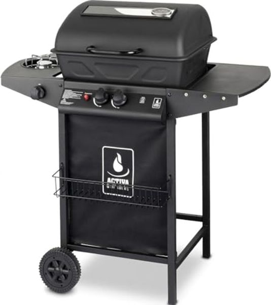 Activa Lavastein Gasgrill, Edelstahl Schwarz, 99 x 49 x 92 cm