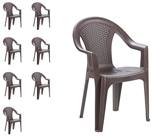 8er Stapelstuhl Gartenstuhl Bistrostuhl Kunststoff Rattan Optik Mokka