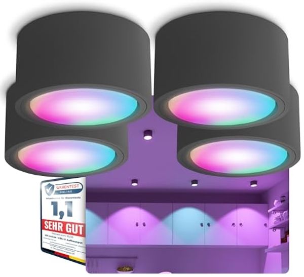 SSC-LUXon LED Aufbaustrahler CELI-X Decken Aufbauspot flach anthrazit rund mit Smart WLAN RGB LED, RGB & Weißtöne