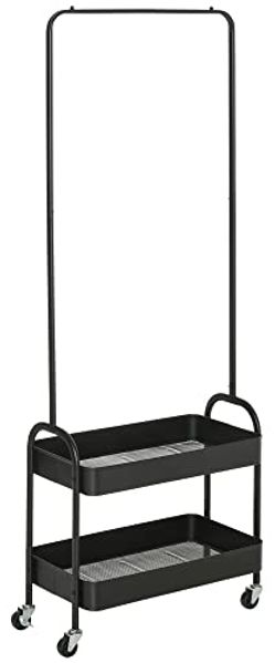 HOMCOM Garderobenständer auf Rollen, mit Kleiderstange, Schuhablage, freistehend, (Kleidungsständer, 1 St, Garderobe), aus Stahl, für Wohnzimmer, Schlafzimmer, bis 16 kg belastbar, Schwarz