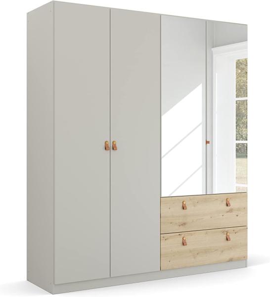Rauch Möbel Homey by Quadra Spin Schrank Drehtürenschrank, Grau, 4-trg. mit Spiegel, inkl. 2 Kleiderstangen, 2 Einlegeböden, 2 Schubkästen, BxHxT 181 x 210 x 54 cm