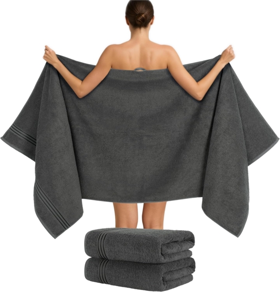 Hammetex 2er Set Extra Große Badetücher – 80x200 cm Saunatücher, 500 GSM, 100% Baumwolle – Weich & Saugfähig – Luxuriöse Große Spa-Handtücher, Anthrazit