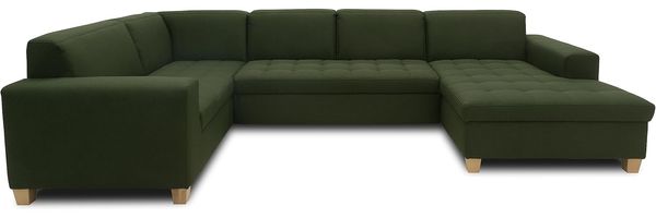 DOMO. collection Sugar Wohnlandschaft, Sofa, Couch, Polstergarnitur, Moderne U-Form, grün, 162 x 333 x 199 cm