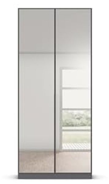 Rauch Möbel Alabama, Kleiderschrank, Garderobenschrank, 2-türig, Spiegel, Zubehör Basic, 1 Kleiderstange, 2 Einlegeböden, Farbe Grau metallic, Schwarz, Griff Grau metallic, 91 x 229 x 54 cm Bild 6