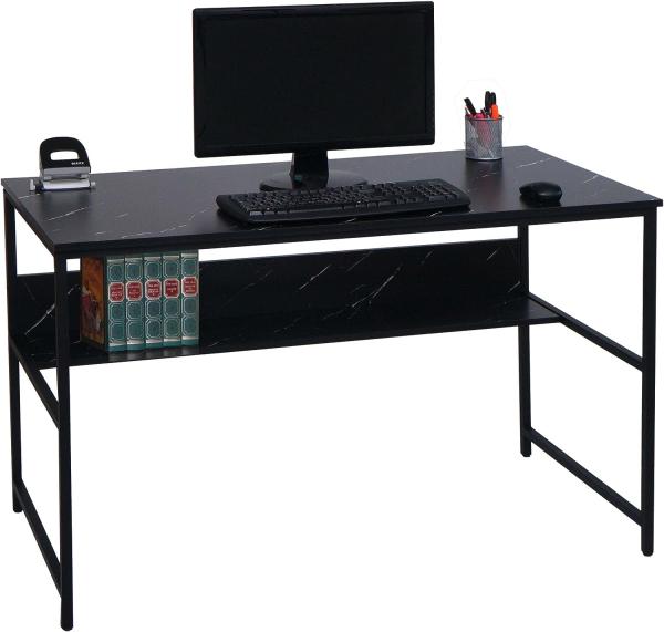 Schreibtisch HWC-K80, Bürotisch Computertisch Arbeitstisch Ablage, Metall MDF 120x60cm ~ Marmor-Optik schwarz