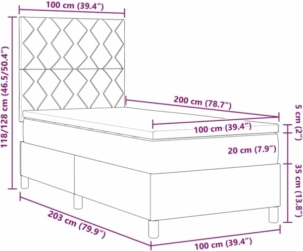 vidaXL Boxspringbett mit Matratze Schwarz 100 x 200 cm Stoff 3339443 Bild 2