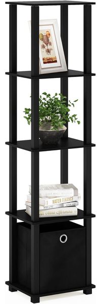 Furinno Regal mit 4 Fächern und 1 Einschub, holz, Schwarz, 29. 72x29. 72x144. 53 cm