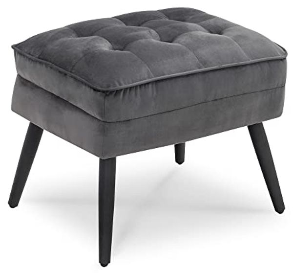 MCombo Gepolsterter Sitzhocker Fußstütze 7278, Ottoman Schminktisch mit Metallbeinen, Eleganter Hocker für Wohnzimmer Schlafzimmer,Quadratisch, Samt, Grau, 37 x 40 cm
