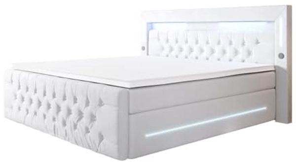 Boxspringbett Moonlight mit LED, USB und Stauraum 140x200 Weiß H4