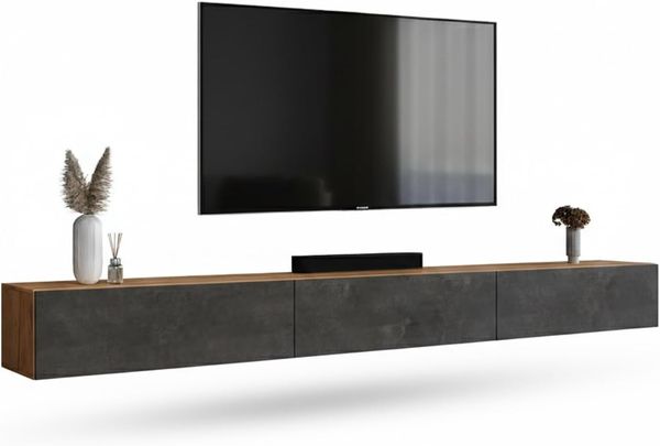 Planetmöbel TV-Board WEST TV Board 300 cm (3 x 100 cm) (TV Lowboard, Fernsehschrank hängend oder stehend), Fernsehtisch 3x 100cm breit
