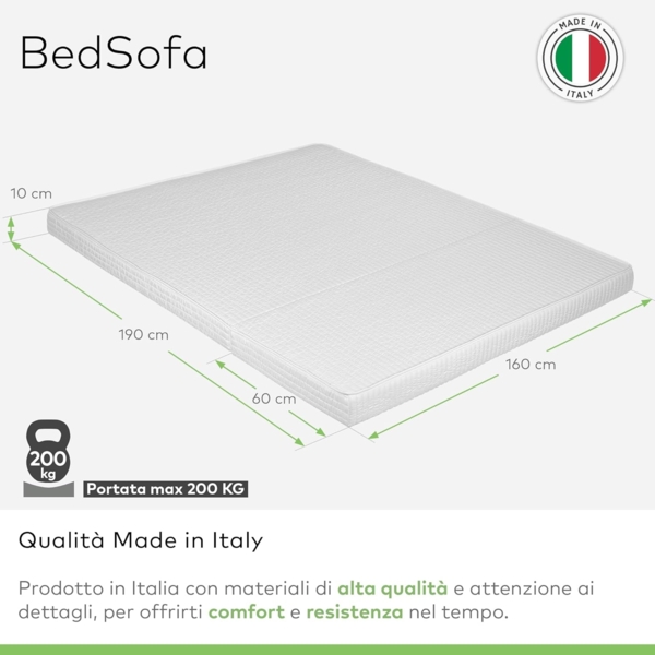 EVERGREENWEB Doppelmatratze für Schlafsofa,10 cm hoch, Faltbare Matratze mit gemütlichem Sitz, orthopädische Matratze aus Polyurethan, weiße hypoallergene Beschichtung, mit Befestigungsbänder 160x190 cm Bild 3