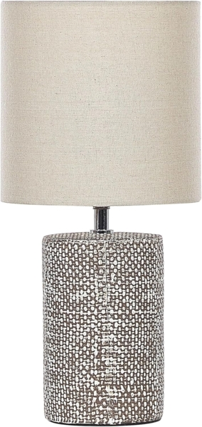 'Ider' Tischlampe mit Keramikfuß Braun 43 cm Langes Kabel mit Schalter Klassischer Lampenschirm aus Baumwolle Jute in Beige Wohnzimmer Schlafzimmer
