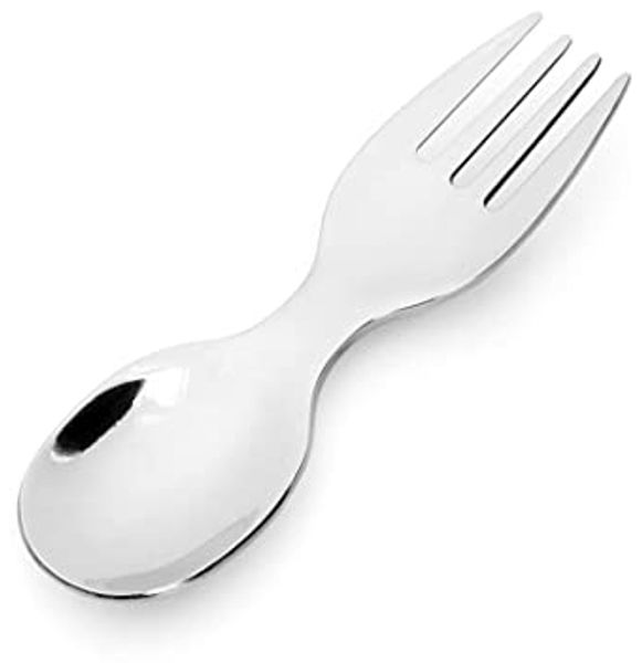 LEKKABOX Campinglöffel Mini Edelstahl Göffel, 10cm - Gabel Löffel Spork klein Kinder Brotdose, Extra klein, nur 10 cm lang – passt in jede Brotdose