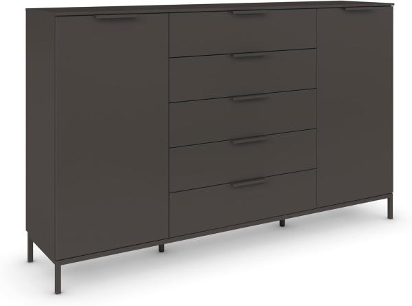 Rauch Möbel Flipp, Kombikommode, Kommode mit Stauraum für Wohnzimmer, Schlafzimmer, Flur, 4 Fachböden, mit Metallkufe graphit, Graphit, 2-türig, 5 Schubkästen, Griffe graphit, 180x111x42cm