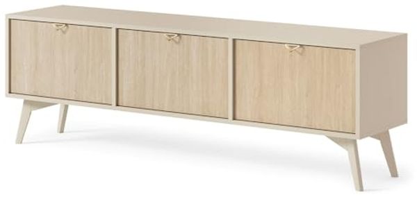 Lomadox Lowboard FAREHAM-160, sandfarben, Front mit Fischgrätenmuster