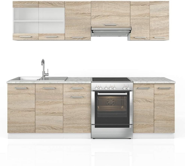 Küchenzeile Raul Sonoma/Weiß 240 cm , AP Marmor Vicco