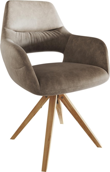 Esszimmerstuhl Yago-Flex mit Armlehnen Mikrofaser Taupe Vintage Holzgestell kantig Natur Taschenfederkern