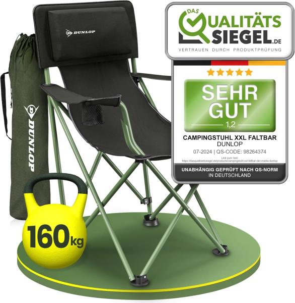 Dunlop Campingstuhl Campingstuhl faltbar XXL, LUXUS Camping Stuhl leicht gepolsterte Kopflehne bis 160 kg