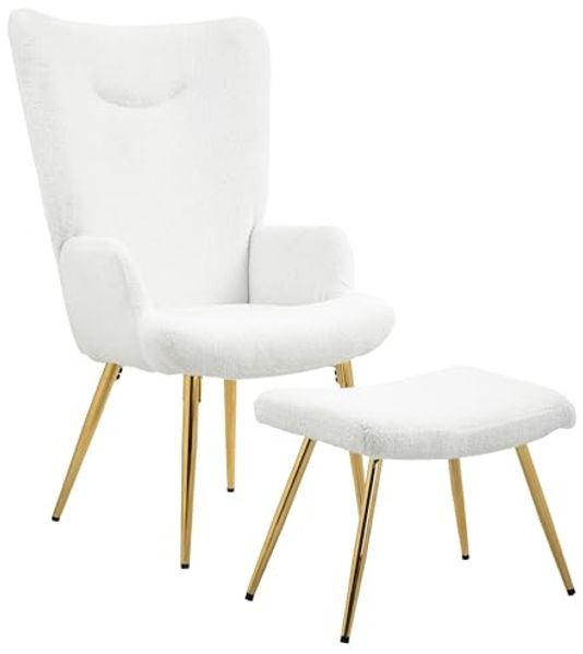HOMCOM Relaxsessel Ohrensessel mit Hocker (Loungesessel, 2-St, Sessel), für Wohnzimmer, Schlafzimmer, Weiß