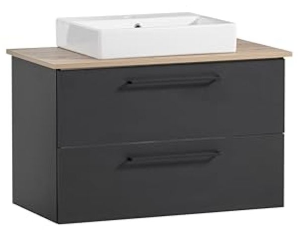 Schildmeyer Waschtisch Malte, Holzwerkstoff, Schwarzmatt/Artisaneiche Dekor, 86 x 45 x 66,4 cm