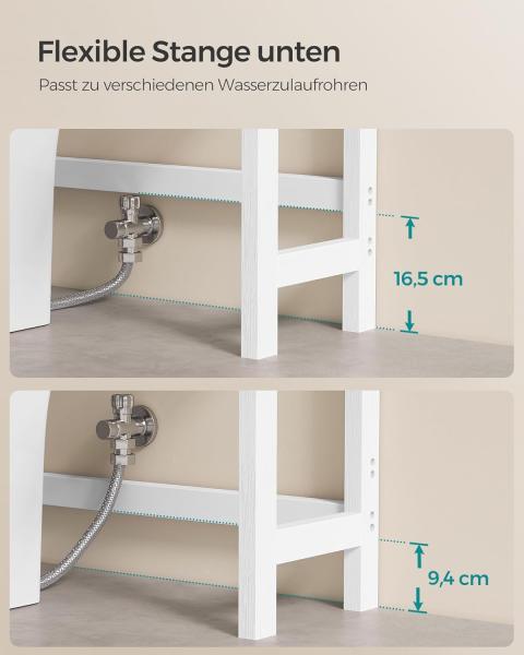Toilettenregal, Badezimmerregal, Waschmaschinenregal,3-stöckiges Badregal aus Bambus, verstellbar, multifunktional, statische Belastbarkeit 15 kg pro Ebene, einfache Montage, weiß BTS01WT Bild 6