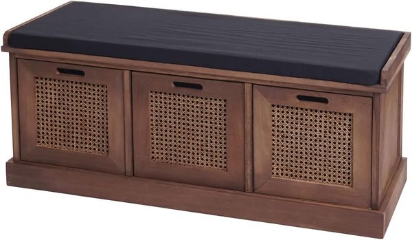 Sitzbank HWC-J49, Polsterbank Garderobenbank, Kissen Aufbewahrungsboxen Staufach 47x110x40cm ~ braun, Polster schwarz Bild 6