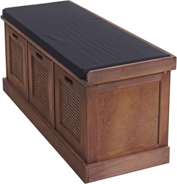 Sitzbank HWC-J49, Polsterbank Garderobenbank, Kissen Aufbewahrungsboxen Staufach 47x110x40cm ~ braun, Polster schwarz Bild 5