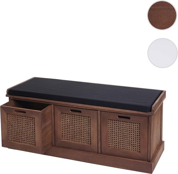 Sitzbank HWC-J49, Polsterbank Garderobenbank, Kissen Aufbewahrungsboxen Staufach 47x110x40cm ~ braun, Polster schwarz Bild 8